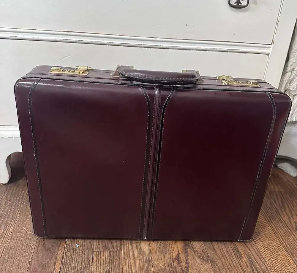 Vintage Heritage Top Grain Leather Hard Shell Briefcase in Burgundy